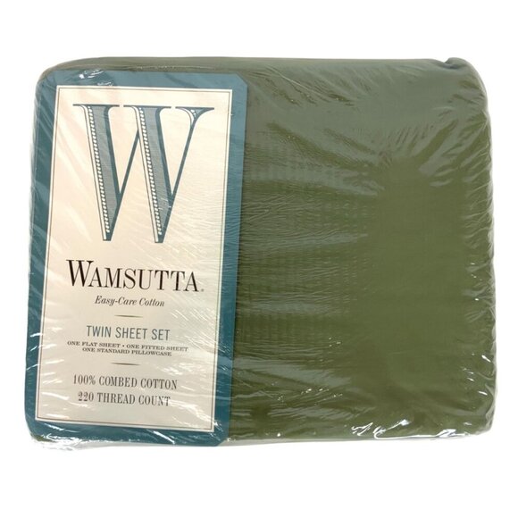 Wamsutta Twin Sheet Set Army Green Easy Care Combed Cotton 220 Thread Count - Picture 1 of 4